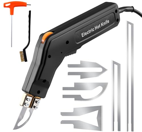 Electric Hot Knife Cutter, 300W Fabric Hot Foam Cutter with 5 Blades, Adjustable 0–600°C Fast Heating Cutting Tool, Portable Foam Cutting Tool for Cutting Belt Webbing Fabric Rubber Cloth Sponge