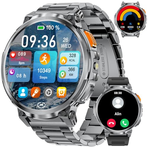 LIGE Montre Connectée Homme, 1,85'' HD Écran avec 730mAh Batterie, Appels Bluetooth/LED Lampe/130+ Modes Sportifs, SpO2/Fréquence Cardiaque/Pression Artérielle/Sommeil pour Android iOS