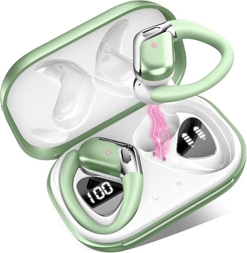 Wireless Earbud Bluetooth 5.4 Headphones Sports with Earhooks, Earphones Wireless Bluetooth ENC Noise Cancelling, 50H Playtime, IP7 Waterproof Ear buds In Ear for Sport/Running/Gym, Dual LED Display