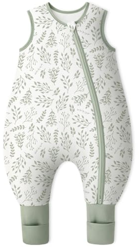 Yoofoss Schlafsack Baby mit Füßen Socken 2.5 Tog Winter Baby Schlafsack mit Beinen Baumwolle Warm Babyschlafsack für 6-18 Monate Kinder Jungen Mädchen 70 cm- Kleines Blatt