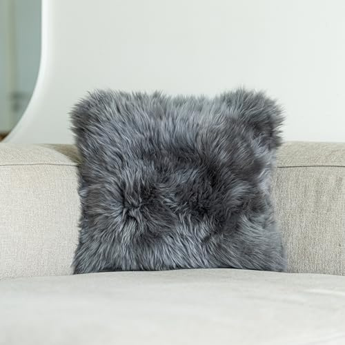 Nordic Sheep Lammfell Kissenbezug 40x40 cm, Kuschelkissen, Stahl | Echtes Lammfell auf einer Seite, weich & kuschelig, ideal für Sofa & Bett, viele Farbvarianten