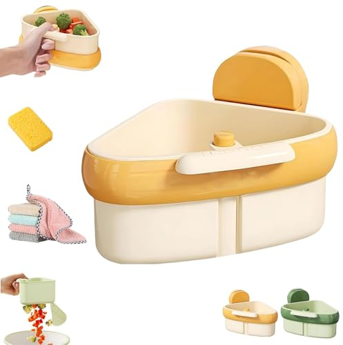2025 New Suction Cup Sink Corner Rack, Automatic Dumping Kitchen Sink Strainer Basket, Faucet Sponge Storage Rack, Wall Mounted Suctions Organizer No Drilling (1pc-Yellow)