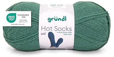 Gründl Wolle Hot Socks uni 100 4-fach Sockenwolle 1 Knäuel 100 g | für 1 Paar Socken - Sockengarn - Weich und hautfreundlich - 75% Schurwolle, 25% Polyamid - 100 g / 420 m - Nadelstärke 2,5-3