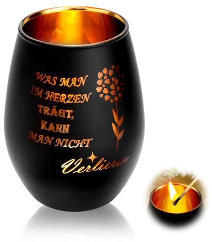 Trauerlicht Teelichter mit Spruch „Geliebt und unvergessen – Für Immer in unseren Herzen“ – Grablicht Erinnerungslicht Windlicht, Beileid Geschenk & Trauergeschenke für Hinterbliebene