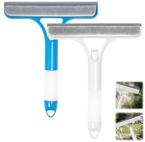 3 in 1 Window Cleaning Scraper, window squeegee, 2 pcs squeegee window cleaner, Multi-functional Spray Window Squeegee Cleaner with Spray Bottle for Kitchen, Car Windshields, Home, Bathrooms