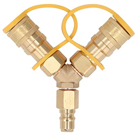 Tissting Sdoppiatore a Y per Gas, Adattatore a Collegamento Rapido per Gas Connettore per Tubo Flessibile a 3 Vie Raccordo per Valvola di Intersezione Intersezione in Ottone Gomma