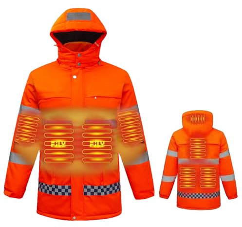 Weyot Beheizbare Jacke, Warme Heizjacke für Herren Damen, Warnschutz Pilotenjacke, Arbeitsjacke, reflektierend, Warnschutzjacke, 8 Heizzonen, 3 TemperaturenOrange,6XL