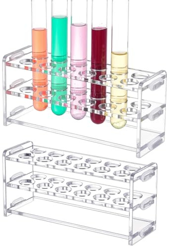 UNICRAFTALE 2 Stück 12 Bohrungen Acryl Reagenzglasständer Laborzubehör Rechteck Klarer Reagenzglasständer Runde Bohrungen Test Tube Halter Für Reagenzgläser Chemielabor 16x5x7 cm