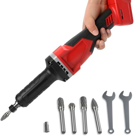 Cordless Die Grinder Compatible with Milwaukee 18V, Brushless Electric Straight Grinder with 5PCS 6MM Shank Grinding Bits for Rust Removal Grinding Polishing Deburring (No Battery)