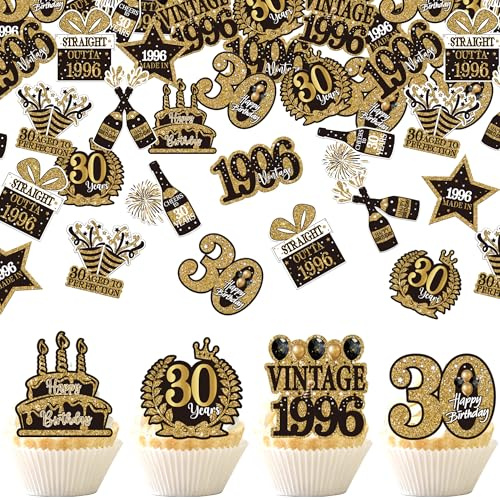 SYKYCTCY 60 Pack Edible Happy 30th Birthday Cupcake Toppers Vintage 1996 Thirty Cupcake Picks Hello 30 Cheers to 30 Years Cupcake Decorations for 30th Birthday Party Cake Decorations Supplies