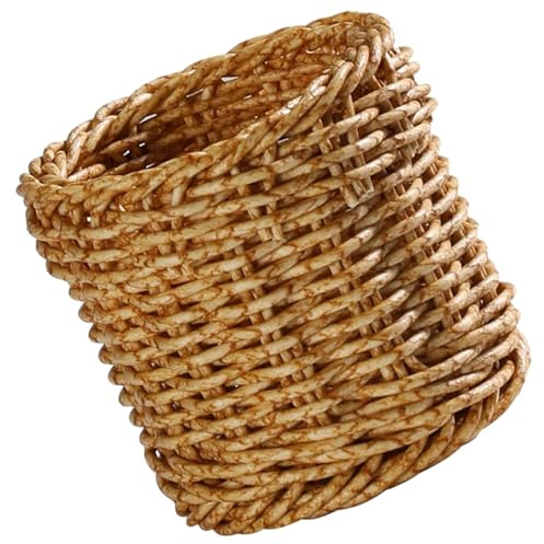 Healvian Panier à Stylos Rond en Imitation Rotin 10x10x10 Cm, Boîte de Rangement Polyvalente pour Pinceaux de Maquillage, Télécommande Tv et Accessoires de Bureau, Pot à Crayons Compact