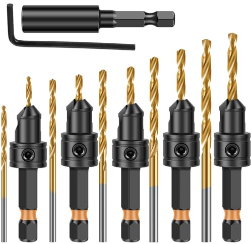 Woodworking Countersink Drill Bits Set, 12 PCS Counter Sink Drill Bits Fitted With a 1/4 Inch Hex Shank For #4、#6、#8、#10、#12 Screws, for Drilling Holes in Wood, Composite Panels, and Plastics