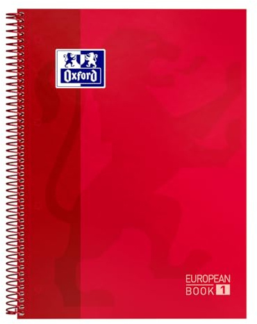 Oxford A4 European Book 1, kariert, 160 Seiten mit farbigen Rändern, mit Whiteboard, Hardcover, rot