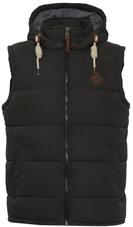 !Solid SDDry Weste Herren Weste Steppweste Outdoor Weste mit Kapuze Stehkragen Eingrifftaschen Baumwollmischung Regular fit, Größe:XL, Farbe:Black (9000)