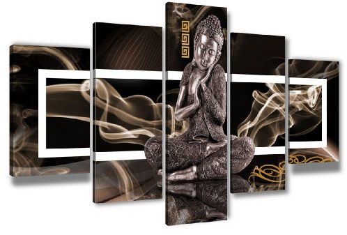 Visario Leinwandbild 200x100 cm 6306 Buddha Wandbild XXL Zen Meditation Asiatische Deko Kunstdruck auf Leinwand fertig aufgespannt Holzrahmen Modern Wohnzimmer Schlafzimmer Büro Wanddekoration Nr 6306