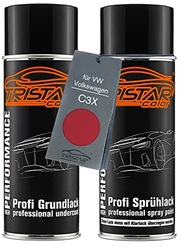 TRISTARcolor Autolack Spraydosen Set für VW/Volkswagen C3X Muranorot Perl/Matchstick Rubin Red Pear Grundlack Basislack Sprühdose 400ml