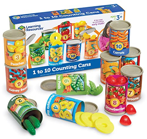 Learning Resources Zähldosen 1 bis 10 – Lernspielzeug zum Sortieren & Zählen – Montessori Zahlenverständnis für Kinder ab 3 Jahren – Geschenkidee Weihnachten – 65-teiliges Set mit Lebensmitteln