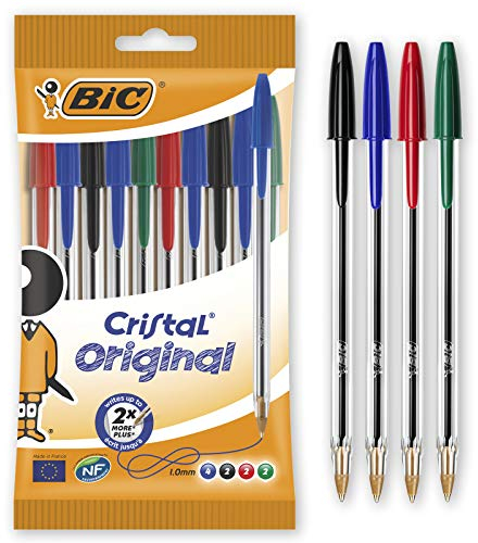 BIC Cristal Original Stylos-Bille - Couleurs Assorties, Un Paquet de 10