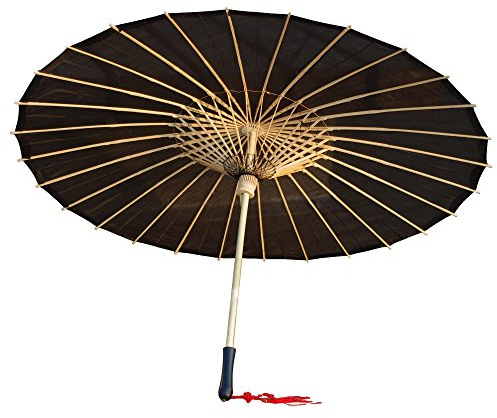 AEAOA Plain Bamboo Cloth Parasol Umbrella Great for Wedding Party Favor (Black)
