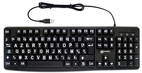 Clavier Alphanumérique Filaire de Geemarc avec Grands Caractères Blancs sur Larges Touches Noires - Contraste Élevé pour Personnes Malvoyantes - Compatible avec Windows XP, Vista, 7, 8, 10 - AZERTY