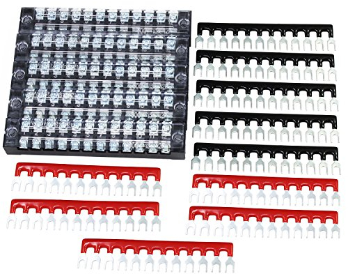 HSEAMALL 5 Sets Terminal Block 12Position 600V 15A Dual Row Screw Terminal Strip with 400V 15A Red and Black Insulated Terminal Barrier Jumper Strips