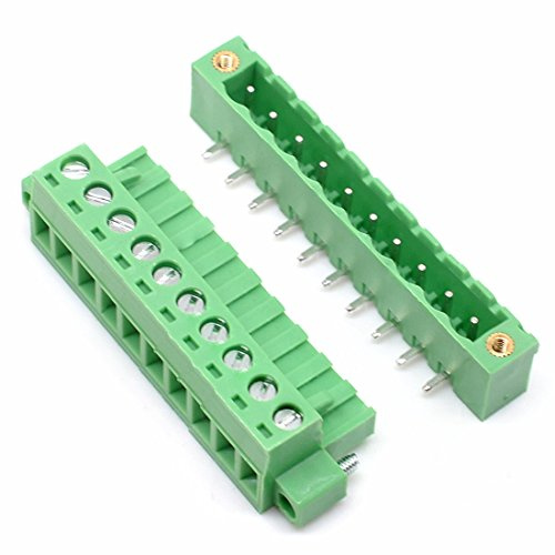 Oiyagai 10 Sets 10-Pin 5.08 mm Winkel-Pluggable-Terminalblock, 300 V 15 A, Rechtwinklige PCB-Schraubklemme für Leiterplatten- und Kabelverbindungen