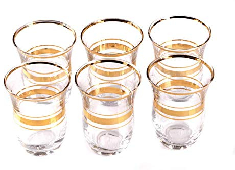 Pasabahce Verre à Thé Set 6 Pièces 42191-gold Verre 6 Personnes Verre à Thé Service Heissgetränk Turc Thé pour Plaisir et Relaxation