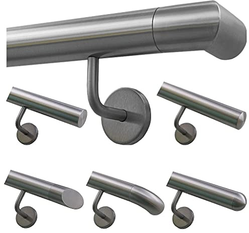 TIBU Handlauf Geländer Edelstahl Ø 42,4 mm - Länge 30 cm - Ende Ecke zur Wand und gewinkelte Halter - Rostfrei für Außen und Innen