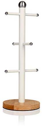 Swan SWKA17510WHTN Nordic Scandi Mug Tree with Non-Slip Bamboo Base, Cotton White, Steel, One Size