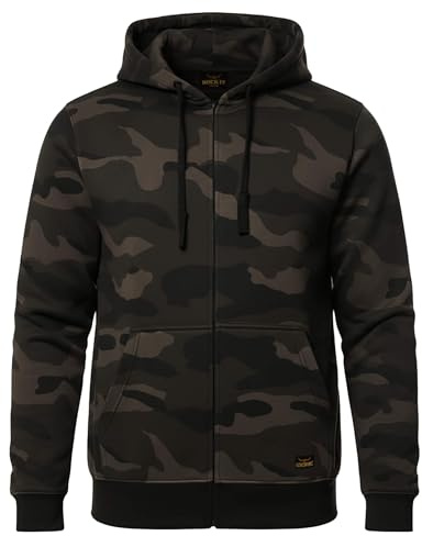 ROCK-IT Apparel® Kapuzenjacke Camouflage Herren Heavy Hoodie Sweatjacke Männer Zipper Hoody Workerhoodie Pullover S-5XL mit Reißverschluss Und Fleece-Innenseite Dark Camo XL