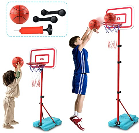 TONZE Canestro Basket Esterno Interno Bambini3 4 5 6 7 Anni - (88cm/138cm/190cm) Altezza Regolabile da Camera Giochi da Giardino per Bambini3 4 5 6 7 Anni