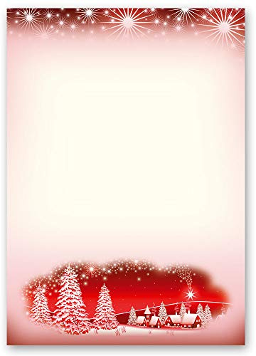 Briefpapier Weihnachten, Jahreszeiten - Winter Weihnachtspapier WINTERDORF-ROT - DIN A4 Format 250 Blatt - Paper-Media