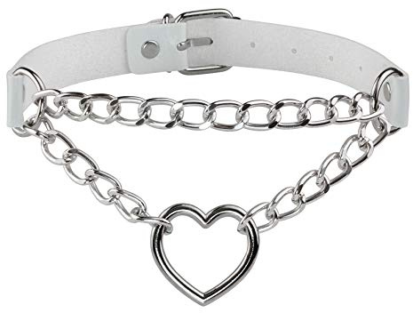 JJDreams Punk Halsband Gothic PU Leder Halsreif mit Kette Herz Anhänger elegant Choker Kragen schwarz Damen