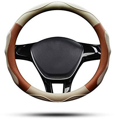 Ergocar Auto Lenkradbezug Rutschfester Auto Sport Lenkradschutz Mikrofaser Leder mit EVA Elastic Cushion für Durchmesser 38cm (15 ) (Beige braun)