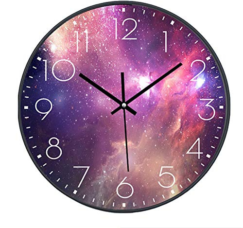 SWECOMZE Wanduhr Lautlos, 25cm, Kinderwanduhr, Zifferblatt mit Galaxie Sterne Weltraum Sternenhimmel, 10 Zoll Kinder Wanduhr Deko für Wohnzimmer Kinderzimmer (038)