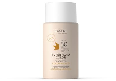 LABORATORIOS BABÉ Super flytande färg fotoprotector SPF 50 | solkräm i ansiktet med färg | vattentät | alla hudtyper | Fotoåldrande | Solskydd | 50 ml