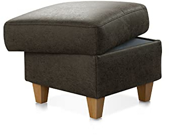 CAVADORE Polsterhocker Palera/Beistellhocker in Lederoptik mit Stauraum, ideal als Fußhocker oder Sitzhocker / 58 x 48 x 58 / Mikrofaser, Oliv Taurus Olive Holzfuß