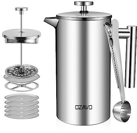 OZAVO French Press Kaffeebereiter 1000ML mit 1 Löffel, Edelstahl
