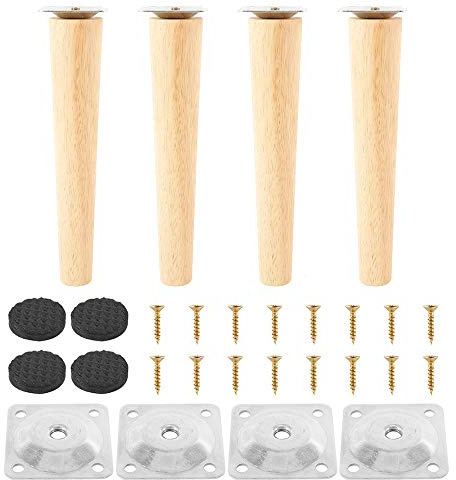 N/S 4 Stück Möbelfüße aus Holz – Ersatz-Tischbeine aus Eiche – Sofabeine mit Montageplatten und Schrauben – für Sofa, Bett, Schrank, Stuhl (gerade Beine 20 cm) (Nein)