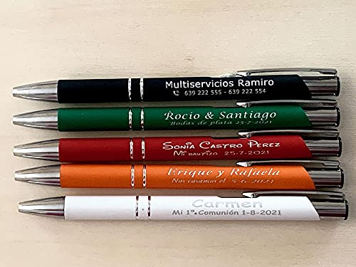 Regalo Grabado - 100 penne personalizzate in metallo con morbida sensazione di gomma in colore opaco. Confezione unità (100)