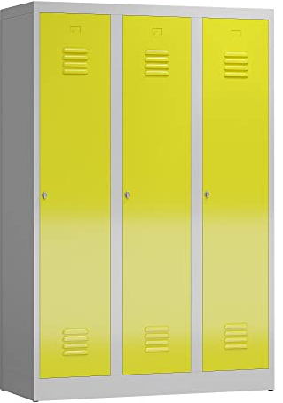 Lüllmann 3er Spind Spindschrank 3 Abteile mit S/W-Trennung 180x120x50cm (RAL 7035/1018 lichtgrau/zinkgelb)
