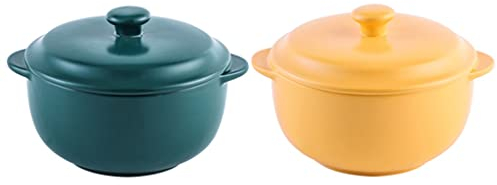 Suppentopf mit doppeltem Griff Keramikschale mit Griff 5,9 Zoll stapelbar für Suppenkorneintopf Frozen für Mikrowelle & Backofen (Color : Green+Yellow, Size : 900ml)