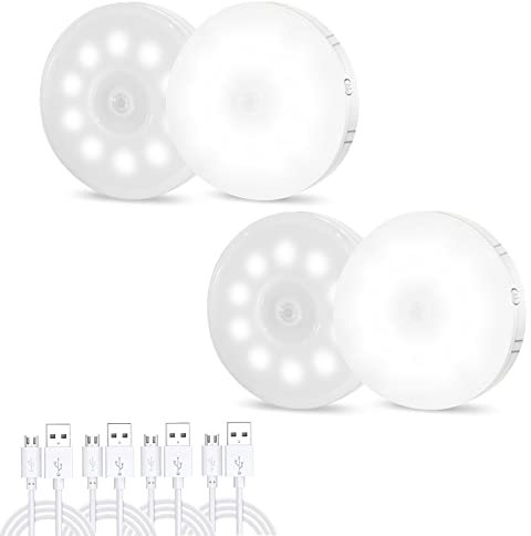 tannac LED Motion Sensor Night Light,4 Pack USB Rechargeable Battery Lights Indoors,Wireless Adjustable Brightness White Lighting for Baby/Kids/Children Room,Stairs,Hallway,Kitchen, Bedroom,Closet