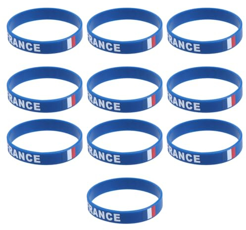 FUNOMOCYA 10pièces Bracelet De Sport Silicone Lot Imprimé Drapeau France pour Supporters Football Et Événements Sportifs Confortables Et Flexibles