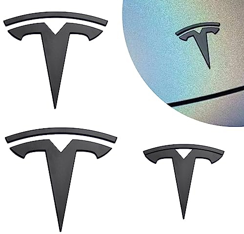Nizirioo Modell Y biletikettset: 3 stycken emblem logotyp, matt svart emblem biltillbehör för fram/bak/ratt tillbehör