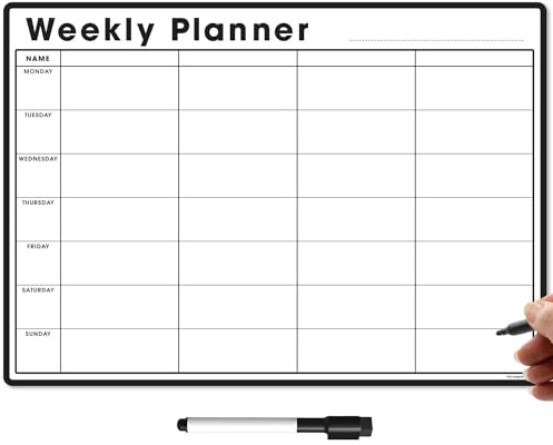 TMS - Agenda settimanale magnetica per frigorifero, realizzata nel Regno Unito, lavagna bianca, lavagna, calendario o organizer per lavoro o pianificazione familiare (bianco, A4 (30 x 21 cm)