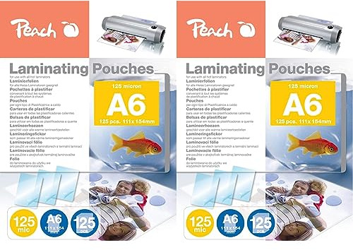 Peach Laminierfolien A6-125 mic - 125 pouches - glänzend - Premiumqualität für beste Laminierergebnisse - kompatibel mit Geräten aller Markenhersteller - PP525-04P (Packung mit 2)