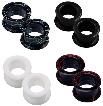 Longbeauty 4 Paar Flesh Tunnel aus Hart Silikon Ohrstöpsel Ohrmesser Expander Piercing Schmuck Double Flared, Stil A, 14MM