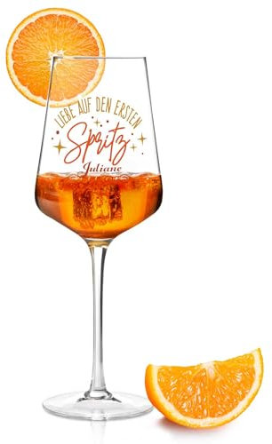 GRAVURZEILE Leonardo Aperol Verre avec impression UV - Amour au premier Spritz - Personnalisé avec nom - Idée cadeau pour les amateurs d'Aperol et de cocktail - Verre à vin pour sangria et lingot -