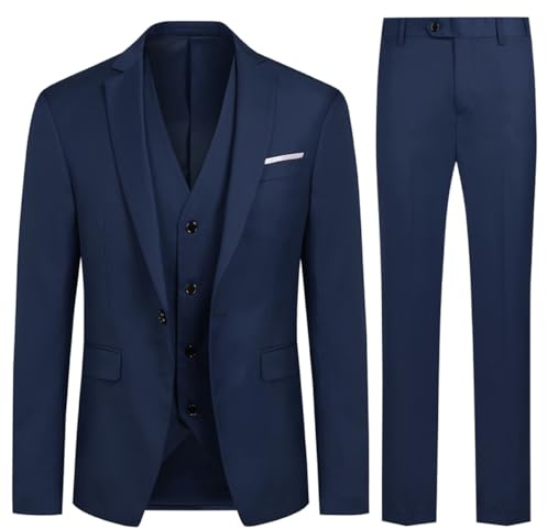 Allthemen Abito Da Uomo 3 pezzi slim fit Completo Formale Da Matrimonio Un Bottone Giacca Pantaloni Gilet blu Navy XXL